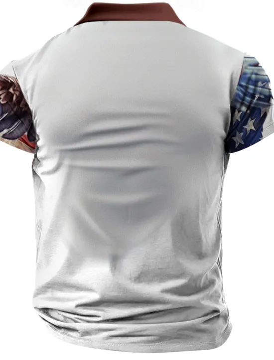 Hot OUKU Men's American Flag Veterans Polo Shirts Golf Shirt Short Sleeve Polo Shirts Collared Shirts Streetwear Vacation Wear Party Outfits Buttons 3D Print Spring & Summer White Blue