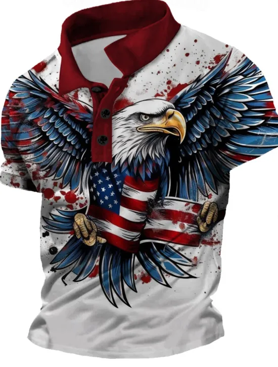Hot OUKU Men's American Flag Veterans Polo Shirts Golf Shirt Short Sleeve Polo Shirts Collared Shirts Streetwear Vacation Wear Party Outfits Buttons 3D Print Spring & Summer White Blue