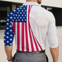 Discount OUKU Men's American Flag Veterans Polo Shirts Golf Polos Shirts Long Sleeve Polo Shirts Collar Vacation Party Evening Wear Dailywear Zipper 3D Print Spring Fall & Winter Blue