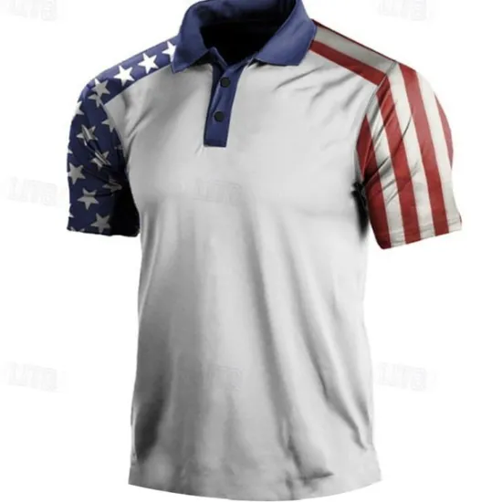 Online OUKU Men's American Flag Veterans Polo Shirts Golf Shirt Short Sleeve Polo Shirts Collared Shirts Casual Streetwear Vacation Wear Party Outfits Buttons 3D Print White & Blue White Navy Blue