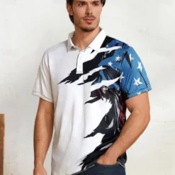 Online OUKU Men's American Flag Veterans Polo Shirts Golf Shirt Short Sleeve Polo Shirts Collared Shirts Casual Streetwear Vacation Wear Party Outfits Buttons 3D Print White & Blue White Navy Blue