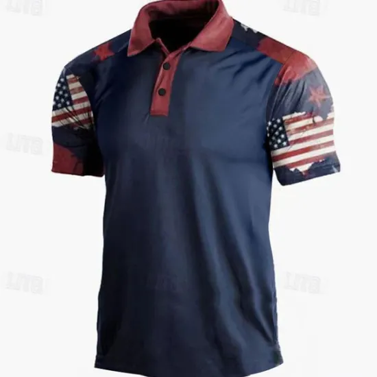 Online OUKU Men's American Flag Veterans Polo Shirts Golf Shirt Short Sleeve Polo Shirts Collared Shirts Casual Streetwear Vacation Wear Party Outfits Buttons 3D Print White & Blue White Navy Blue