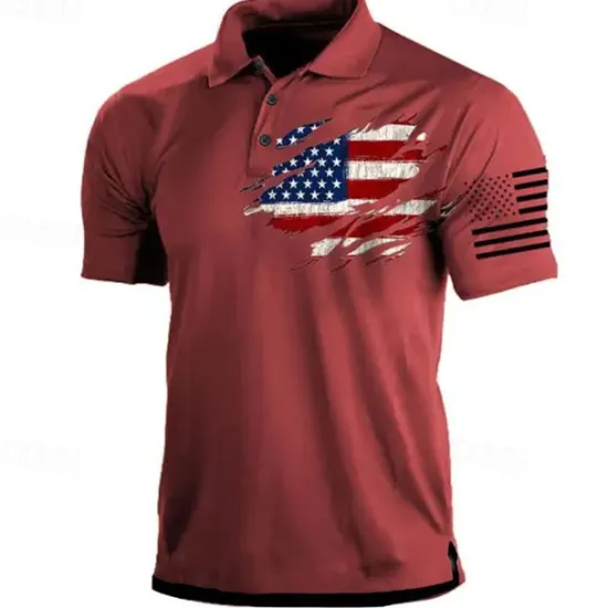 Hot OUKU Men's American Flag Veterans Polo Shirts Golf Shirt Short Sleeve Polo Shirts Collared Shirts Casual Streetwear Vacation Wear Party Outfits Buttons 3D Print Black Red Navy Blue