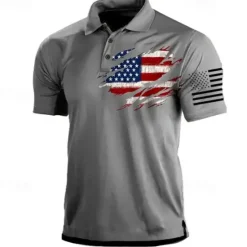 Hot OUKU Men's American Flag Veterans Polo Shirts Golf Shirt Short Sleeve Polo Shirts Collared Shirts Casual Streetwear Vacation Wear Party Outfits Buttons 3D Print Black Red Navy Blue