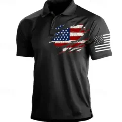 Hot OUKU Men's American Flag Veterans Polo Shirts Golf Shirt Short Sleeve Polo Shirts Collared Shirts Casual Streetwear Vacation Wear Party Outfits Buttons 3D Print Black Red Navy Blue