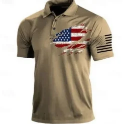 Hot OUKU Men's American Flag Veterans Polo Shirts Golf Shirt Short Sleeve Polo Shirts Collared Shirts Casual Streetwear Vacation Wear Party Outfits Buttons 3D Print Black Red Navy Blue
