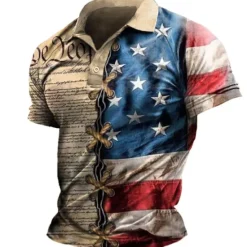 New OUKU Men's American Flag Veterans Polo Shirts Golf Shirt Short Sleeve Polo Shirts Collared Shirts Casual Streetwear Vacation Wear Party Outfits Buttons 3D Print Light Green Blue Purple