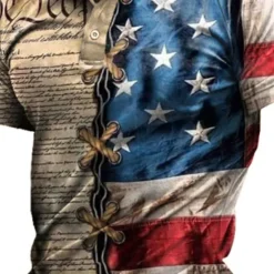 New OUKU Men's American Flag Veterans Polo Shirts Golf Shirt Short Sleeve Polo Shirts Collared Shirts Casual Streetwear Vacation Wear Party Outfits Buttons 3D Print Light Green Blue Purple