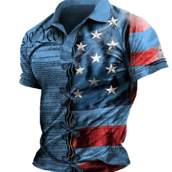 New OUKU Men's American Flag Veterans Polo Shirts Golf Shirt Short Sleeve Polo Shirts Collared Shirts Casual Streetwear Vacation Wear Party Outfits Buttons 3D Print Light Green Blue Purple