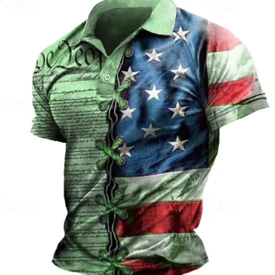 New OUKU Men's American Flag Veterans Polo Shirts Golf Shirt Short Sleeve Polo Shirts Collared Shirts Casual Streetwear Vacation Wear Party Outfits Buttons 3D Print Light Green Blue Purple