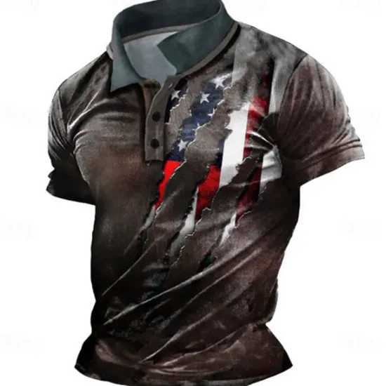 New OUKU Men's American Flag Veterans Polo Shirts Golf Shirt Short Sleeve Polo Shirts Collared Shirts Casual Streetwear Vacation Wear Party Outfits Buttons 3D Print Red Green Dark Gray