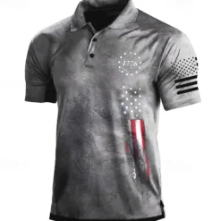 Online OUKU Men's American Flag Veterans Polo Shirts Golf Shirt Short Sleeve Polo Shirts Collared Shirts Casual Streetwear Vacation Wear Party Outfits Buttons 3D Print Black White Army Green