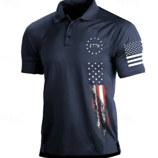 Online OUKU Men's American Flag Veterans Polo Shirts Golf Shirt Short Sleeve Polo Shirts Collared Shirts Casual Streetwear Vacation Wear Party Outfits Buttons 3D Print Black White Army Green
