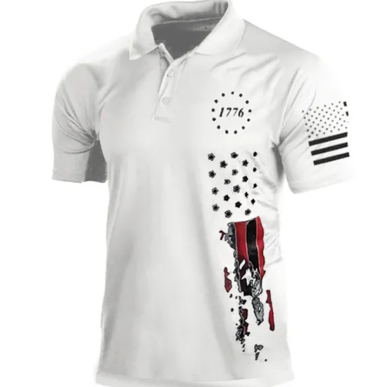Online OUKU Men's American Flag Veterans Polo Shirts Golf Shirt Short Sleeve Polo Shirts Collared Shirts Casual Streetwear Vacation Wear Party Outfits Buttons 3D Print Black White Army Green