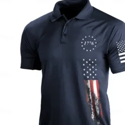 Online OUKU Men's American Flag Veterans Polo Shirts Golf Shirt Short Sleeve Polo Shirts Collared Shirts Casual Streetwear Vacation Wear Party Outfits Buttons 3D Print Black White Army Green