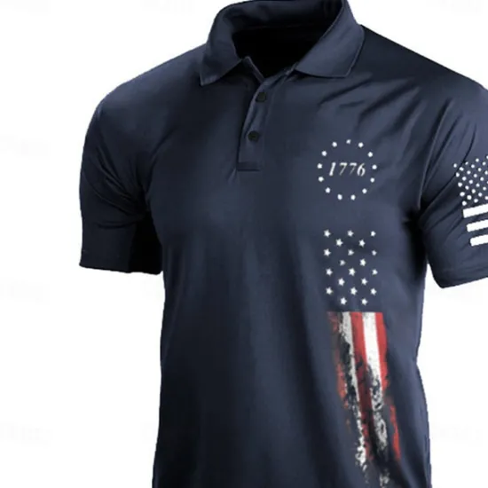 Online OUKU Men's American Flag Veterans Polo Shirts Golf Shirt Short Sleeve Polo Shirts Collared Shirts Casual Streetwear Vacation Wear Party Outfits Buttons 3D Print Black White Army Green