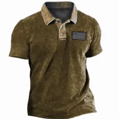 Online OUKU Men's American Flag Veterans Polo Shirts Golf Shirt Short Sleeve Polo Shirts Collared Shirts Casual Streetwear Vacation Wear Party Outfits Buttons 3D Print Blue Purple Green