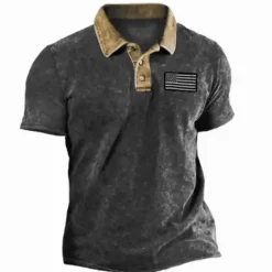 Online OUKU Men's American Flag Veterans Polo Shirts Golf Shirt Short Sleeve Polo Shirts Collared Shirts Casual Streetwear Vacation Wear Party Outfits Buttons 3D Print Blue Purple Green