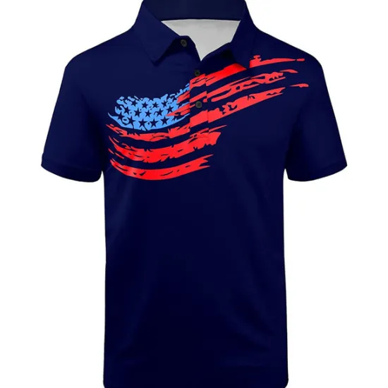 OUKU Men's American Flag Veterans Polo Shirts Golf Shirt Short Sleeve Polo Shirts Collared Shirts Casual Streetwear Vacation Wear Party Outfits Buttons 3D Print White Navy Blue Blue