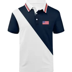 OUKU Men's American Flag Veterans Polo Shirts Golf Shirt Short Sleeve Polo Shirts Collared Shirts Casual Streetwear Vacation Wear Party Outfits Buttons 3D Print White Navy Blue Blue