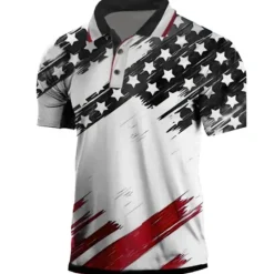 Online OUKU Men's American Flag Veterans Polo Shirts Golf Shirt Short Sleeve Polo Shirts Collared Shirts Casual Streetwear Vacation Wear Party Outfits Buttons 3D Print Black White Light Green