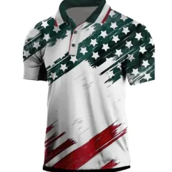 Online OUKU Men's American Flag Veterans Polo Shirts Golf Shirt Short Sleeve Polo Shirts Collared Shirts Casual Streetwear Vacation Wear Party Outfits Buttons 3D Print Black White Light Green
