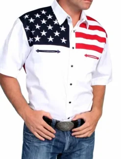 Clearance OUKU Men's American Flag Western Shirt Button Up Shirt Cowboy Shirt Short Sleeve Fashion Designer Western Daily Summer Spring Turndown Collared Shirts 3D Print Front Pocket White Yellow Gray