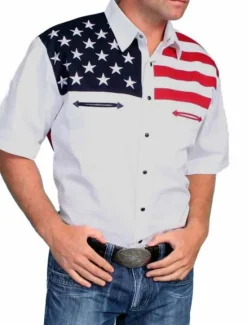 Clearance OUKU Men's American Flag Western Shirt Button Up Shirt Cowboy Shirt Short Sleeve Fashion Designer Western Daily Summer Spring Turndown Collared Shirts 3D Print Front Pocket White Yellow Gray