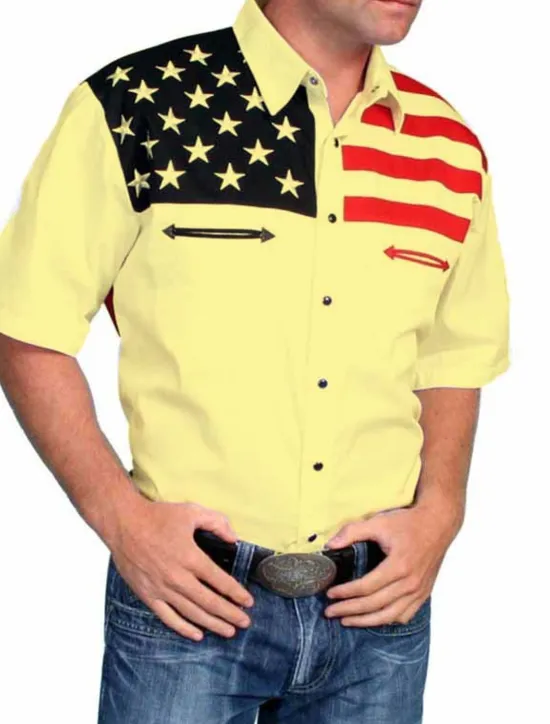 Clearance OUKU Men's American Flag Western Shirt Button Up Shirt Cowboy Shirt Short Sleeve Fashion Designer Western Daily Summer Spring Turndown Collared Shirts 3D Print Front Pocket White Yellow Gray