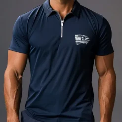 Outlet OUKU Men's American Flag Zip Polo Shirts Golf Shirt Short Sleeve Polo Shirts Collared Shirts Casual Streetwear Vacation Wear Party Outfits 3D Print Quarter Zip Polo Summer Spring Blue