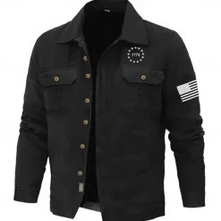 OUKU Men's American US Flag 1776 Work Shirt Western Shirt Cargo Shirt Long Sleeve Casual Sports & Outdoor Going out Fall Winter Turndown Print Black Army Green