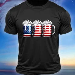 Discount OUKU Men's American US Flag Beer Flag / National flag T Shirt Short Sleeve Shirt Cotton Short Sleeve Graphic Shirt Black White Army Green Comfortable Tee Street Sports Outdoor Fashion Designer Clothing