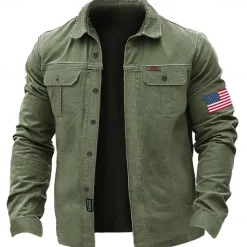 Clearance OUKU Men's American US Flag Cowboy Patriotic Work Shirt Western Shirt Cargo Shirt Long Sleeve Casual Tactical Sports & Outdoor Going out Winter Spring & Fall Turndown Print Army Green Khaki