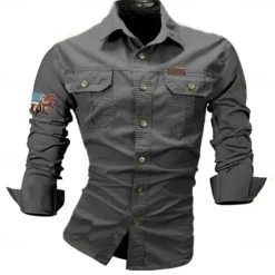 Hot OUKU Men's American US Flag Cowboy Work Shirt Western Shirt Cargo Shirt Long Sleeve Western Casual Sports & Outdoor Going out Spring Fall Turndown Print Black White Army Green Red Blue