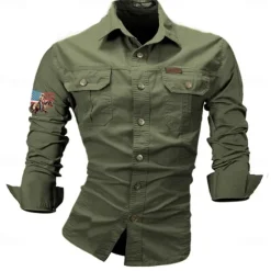 Hot OUKU Men's American US Flag Cowboy Work Shirt Western Shirt Cargo Shirt Long Sleeve Western Casual Sports & Outdoor Going out Spring Fall Turndown Print Black White Army Green Red Blue