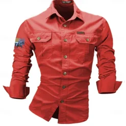 Hot OUKU Men's American US Flag Cowboy Work Shirt Western Shirt Cargo Shirt Long Sleeve Western Casual Sports & Outdoor Going out Spring Fall Turndown Print Black White Army Green Red Blue