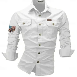 Hot OUKU Men's American US Flag Cowboy Work Shirt Western Shirt Cargo Shirt Long Sleeve Western Casual Sports & Outdoor Going out Spring Fall Turndown Print Black White Army Green Red Blue