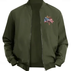 Best OUKU Men's American US Flag Cross Bomber Jacket Coat Casual Sports Outdoor Daily Wear Side Pockets Zip Front Graphic Fall Winter Standing Collar Long Sleeve Black Red Army Green