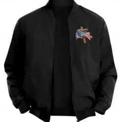 Best OUKU Men's American US Flag Cross Bomber Jacket Coat Casual Sports Outdoor Daily Wear Side Pockets Zip Front Graphic Fall Winter Standing Collar Long Sleeve Black Red Army Green