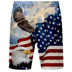 Clearance OUKU Men's American US Flag Eagle Patriotic Swim Trunks Swim Shorts Board Shorts Mid Waist Streetwear Hawaiian Casual Vacation Daily Holiday Drawstring Elastic Waist 3D Print Designer Clothing Apparel Light Blue