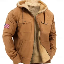 Clearance OUKU Men's American US Flag Fleece Hoodie Hoodies Fashion Cool Long Sleeve Hooded Holiday Streetwear Blue Brown Zipper Pocket Fall Winter Designer