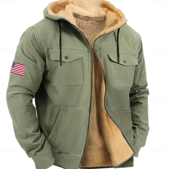 Clearance OUKU Men's American US Flag Fleece Hoodie Hoodies Fashion Cool Long Sleeve Hooded Holiday Streetwear Blue Brown Zipper Pocket Fall Winter Designer