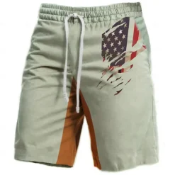 OUKU Men's American US Flag Graphic Prints Sweat Shorts Beach Shorts Terry Shorts Mid Waist Vintage Casual Daily Holiday Streetwear Drawstring Elastic Waist 3D Print Designer Clothing Apparel