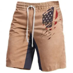 OUKU Men's American US Flag Graphic Prints Sweat Shorts Beach Shorts Terry Shorts Mid Waist Vintage Casual Daily Holiday Streetwear Drawstring Elastic Waist 3D Print Designer Clothing Apparel