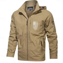 OUKU Men's American US Flag Jacket Raincoat Shell Jacket Waterproof Rain Waterproof Lightweight Casual Sports Outdoor Camping & Hiking Embroidered Side Pockets Zip Front Fall Winter Hooded Long Sleeve