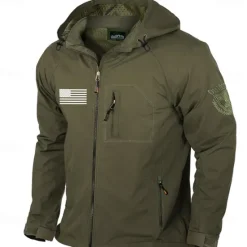 OUKU Men's American US Flag Jacket Raincoat Shell Jacket Waterproof Rain Waterproof Lightweight Casual Sports Outdoor Camping & Hiking Embroidered Side Pockets Zip Front Fall Winter Hooded Long Sleeve