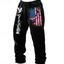 Outlet OUKU Men's American US Flag Joggers Fleece Sweatpants Drawstring Elastic Waist Vintage Casual Outdoor Street Dailywear Pocket Straight Leg Trousers Thermal Winter 3D Print Black