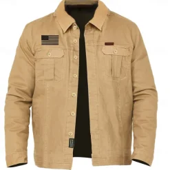 New OUKU Men's American US Flag Patriotic Work Shirt Western Shirt Cargo Shirt Long Sleeve Vintage Casual Tactical Sports & Outdoor Going out Winter Spring & Fall Turndown Print Army Green Khaki