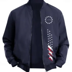 Online OUKU Men's American US Flag Stars Bomber Jacket Coat Casual Sports Outdoor Daily Wear Side Pockets Zip Front Graphic Fall Winter Standing Collar Long Sleeve Black Red Army Green
