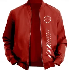 Online OUKU Men's American US Flag Stars Bomber Jacket Coat Casual Sports Outdoor Daily Wear Side Pockets Zip Front Graphic Fall Winter Standing Collar Long Sleeve Black Red Army Green